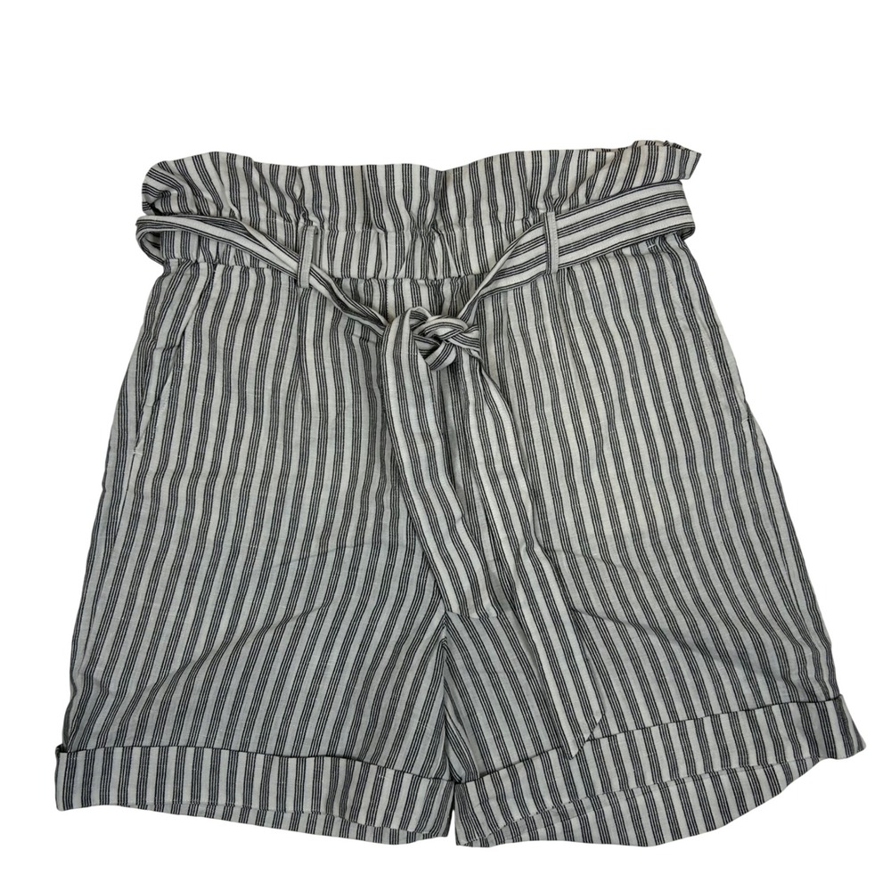 FRAME Denim Womens Black White Striped Paperbag Waist Tie Shorts High Rise